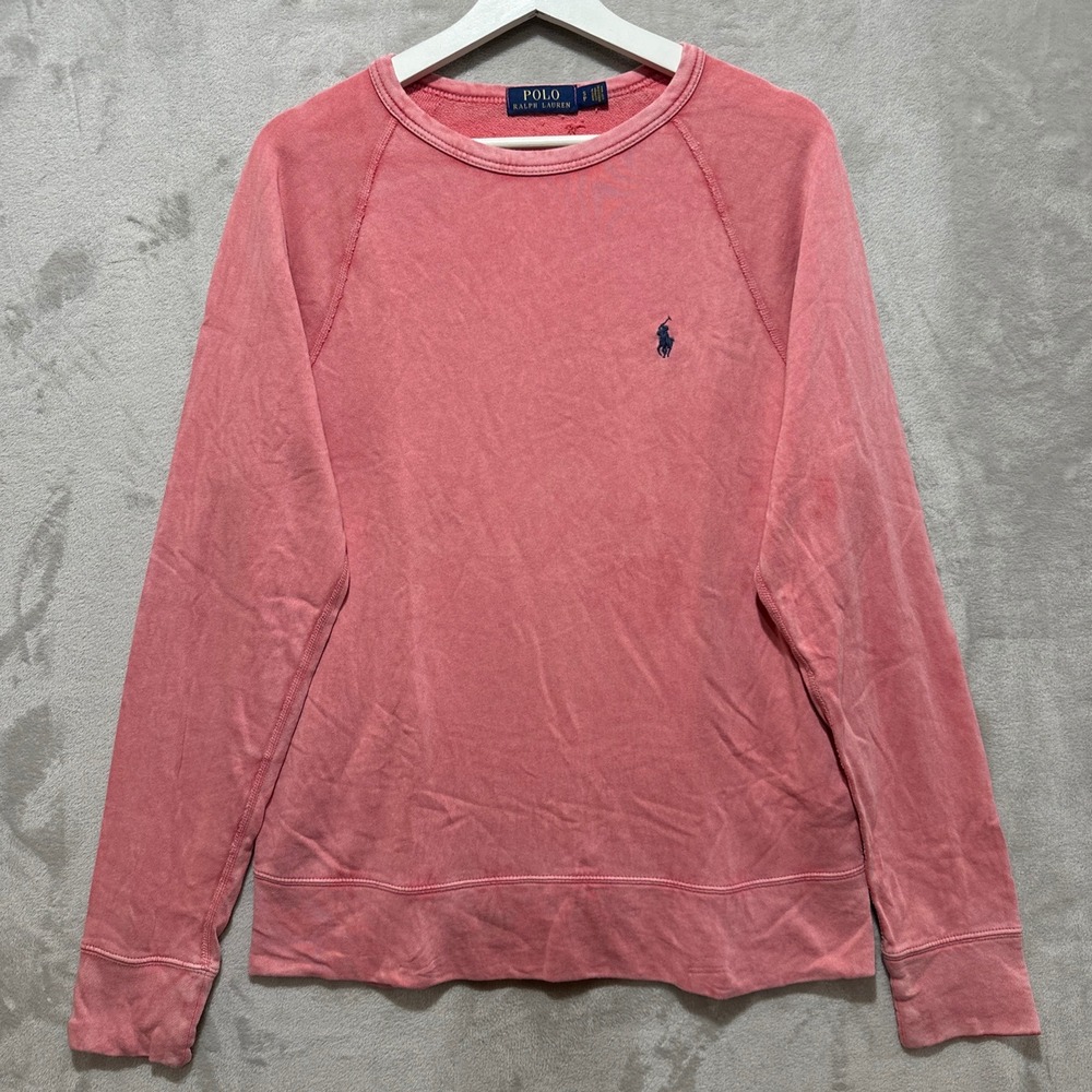 Polo Ralph Lauren Mens Small Pink Sun-Washed Fleece Raglan Sweatshirt SP